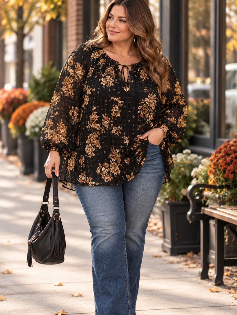 torrid Black Plus Sz Top with Gold Floral Print